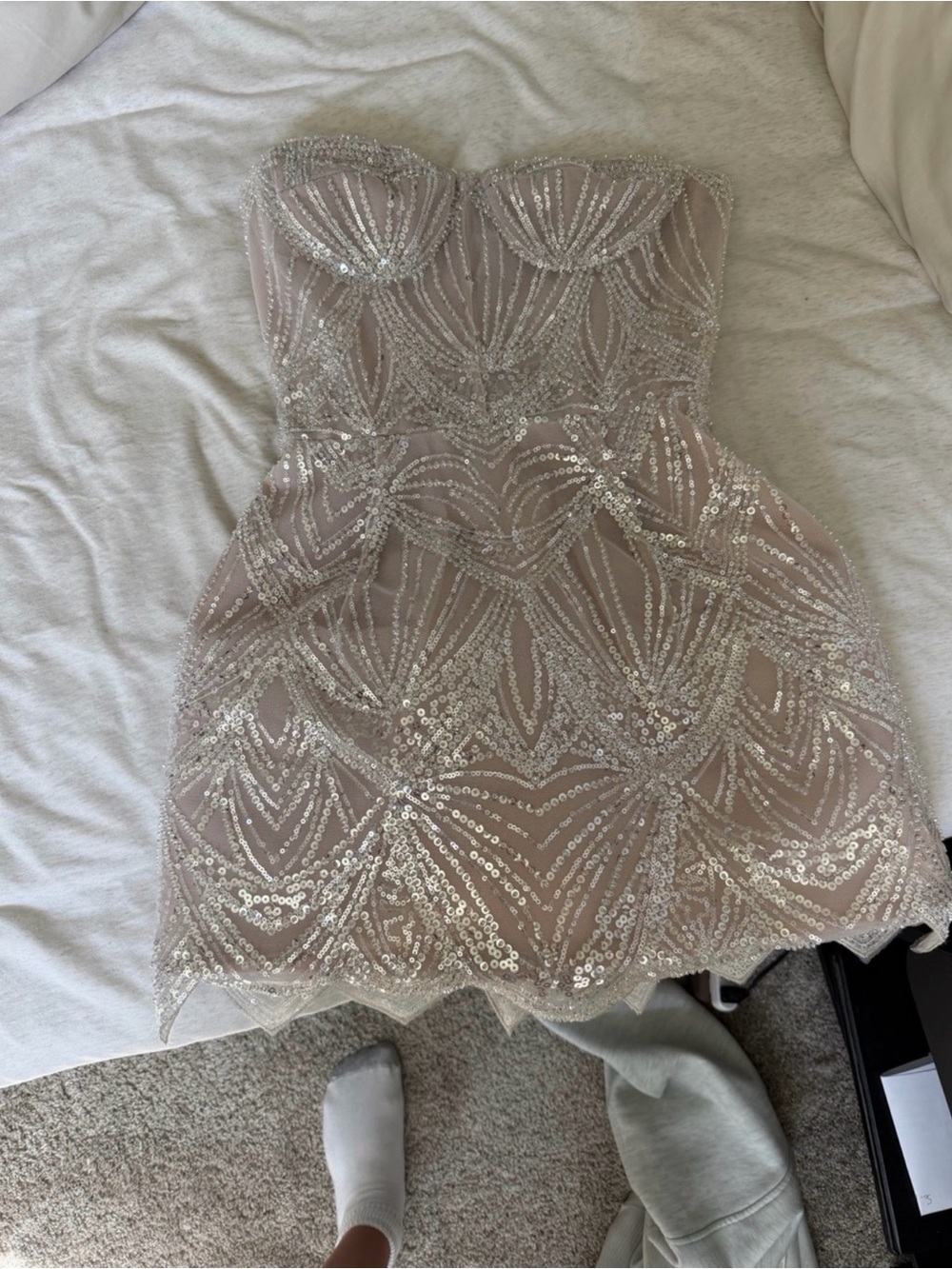 Bronx and Banco Silver Beaded Strapless Mini Dress - Picture 2 of 3